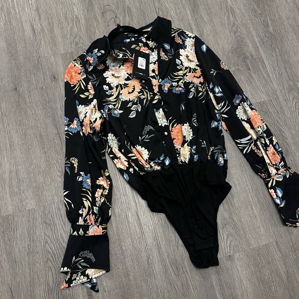Floral Black Long Sleeve Bodysuit